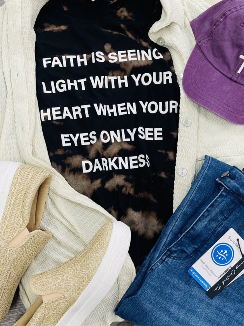 Bella Canvas Black Tie-Dye Inspirational Faith Tee - White Text Size XL